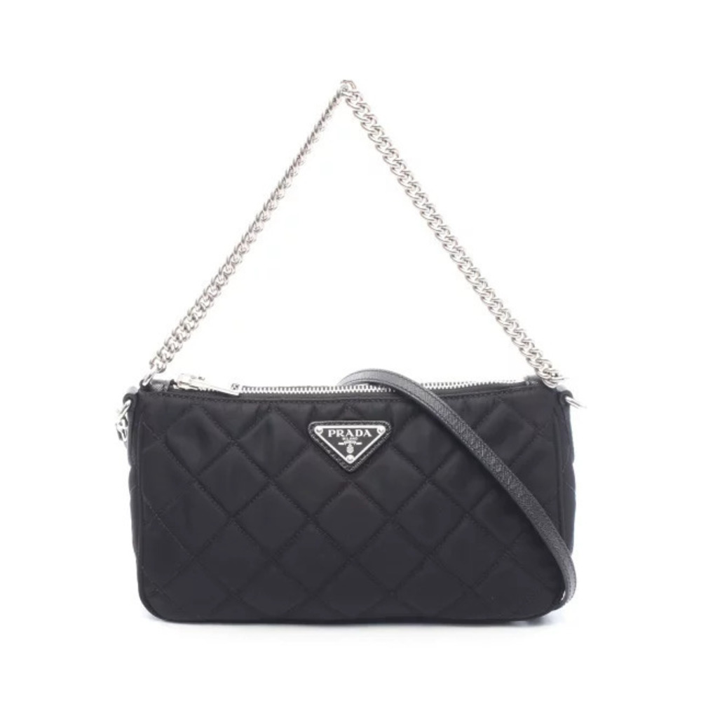 Prada Tessuto Impuntu Leather Shoulder Bag Black